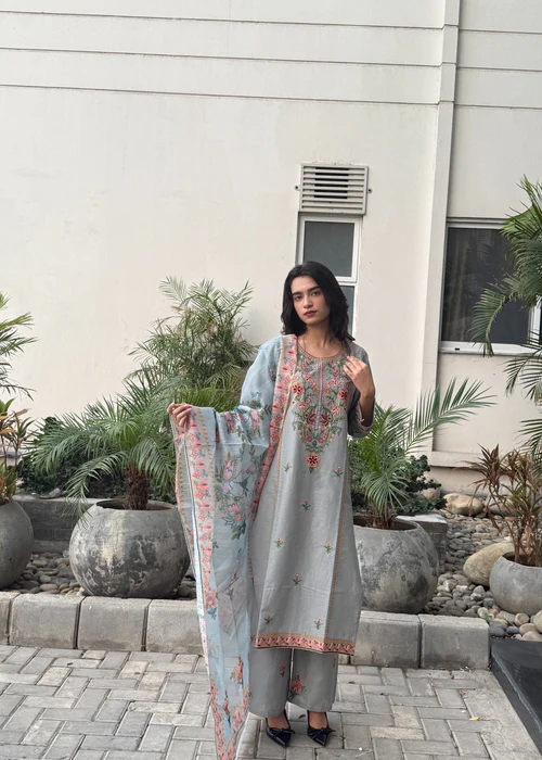 Ash Grey Embroidered