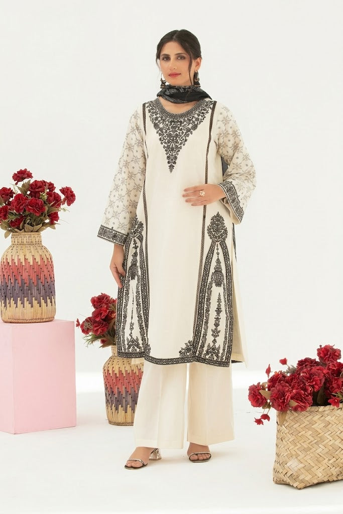 Luxury Cotton Embroidered 3-Piece Ensemble
