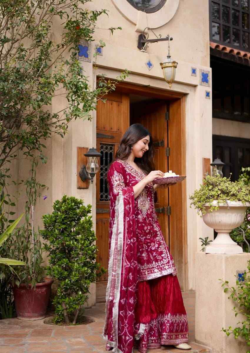 Beyza Deep Maroon Angrakha