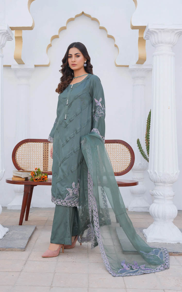 Laurel Green PRET 3PC Embroidered Dress