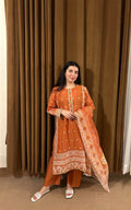 Burnt Rust Elegance 3 Piece Embroidered Cotton Suit by AttirePret