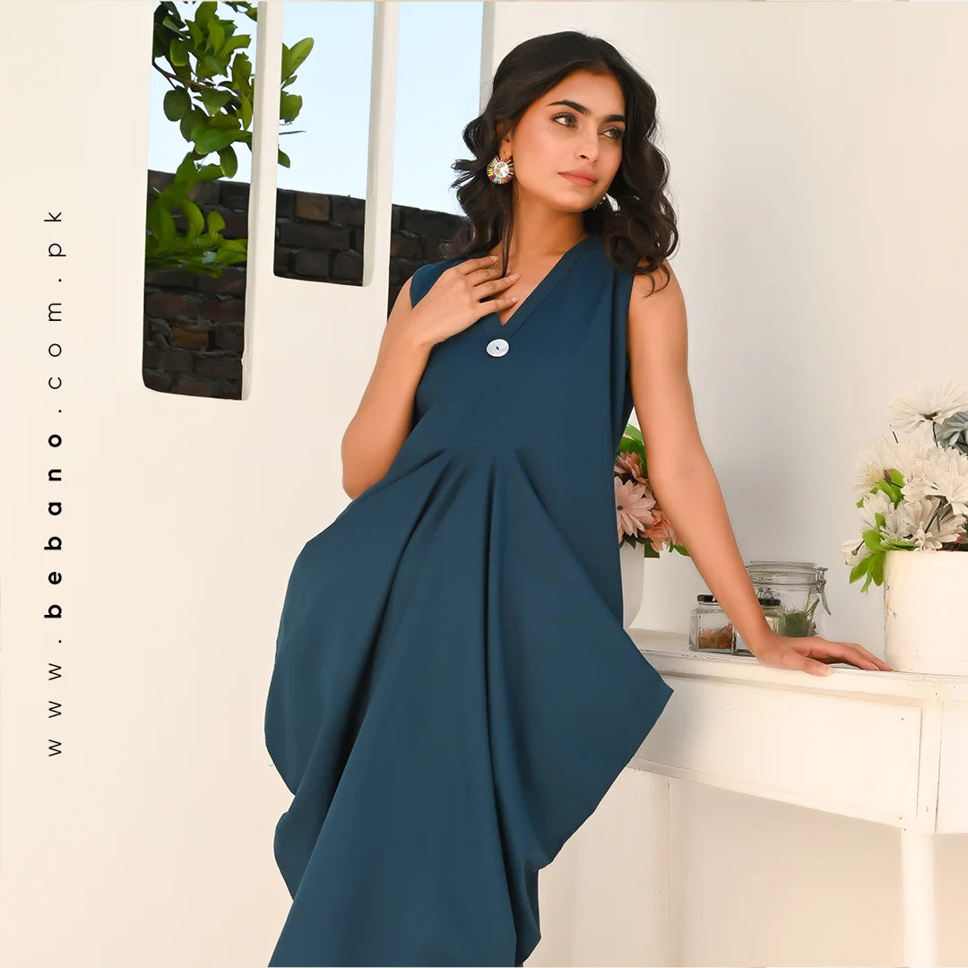 Teal Elegance Cowl Neck