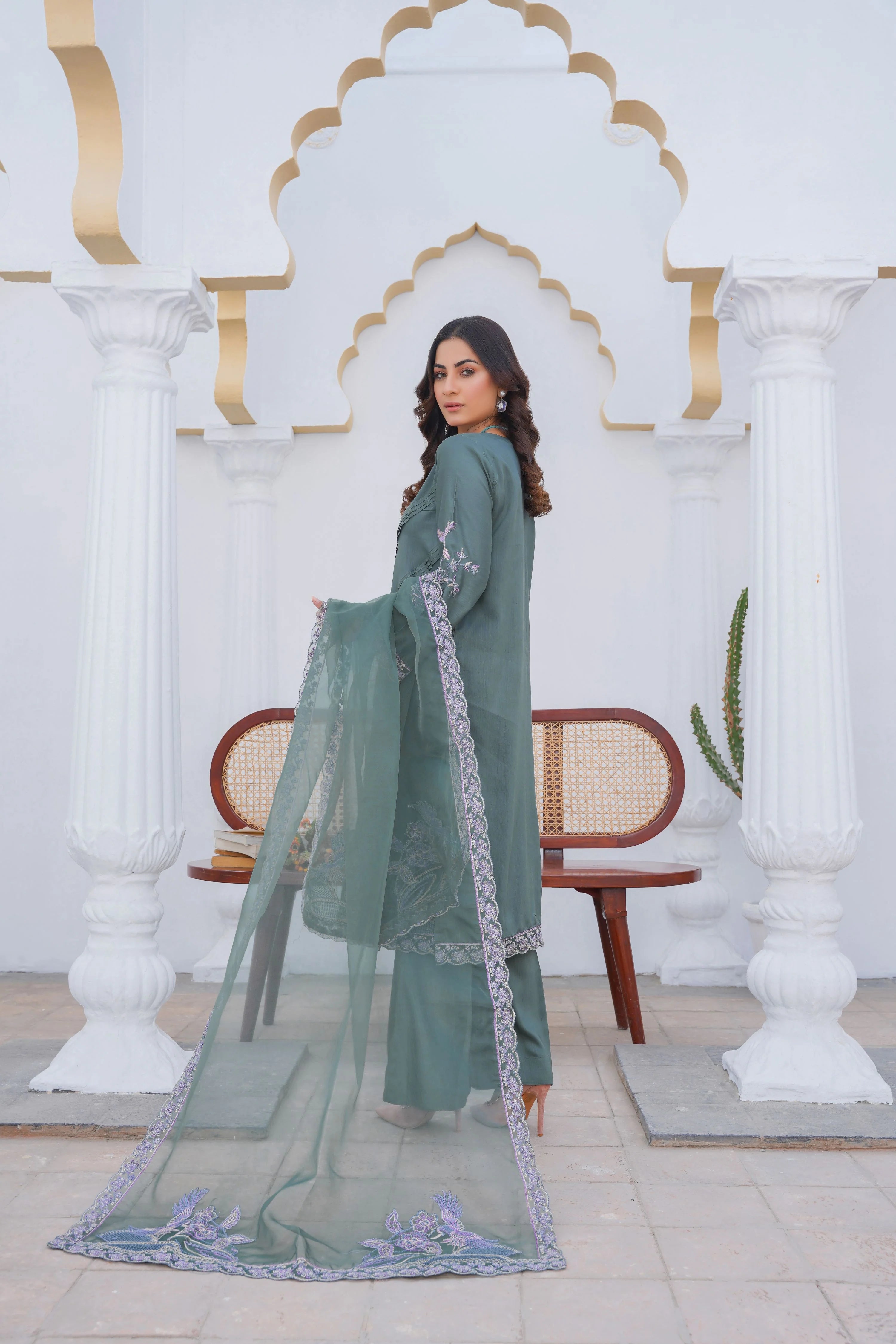 Laurel Green PRET 3PC Embroidered Dress