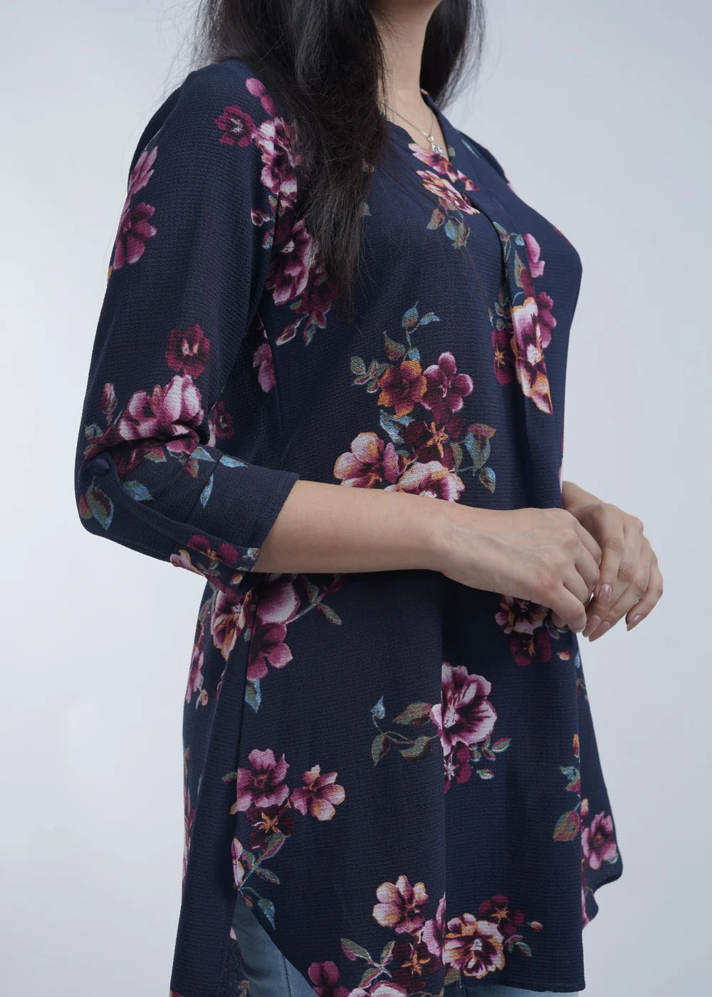 Navy blue Floral Top Plaidnpaisley