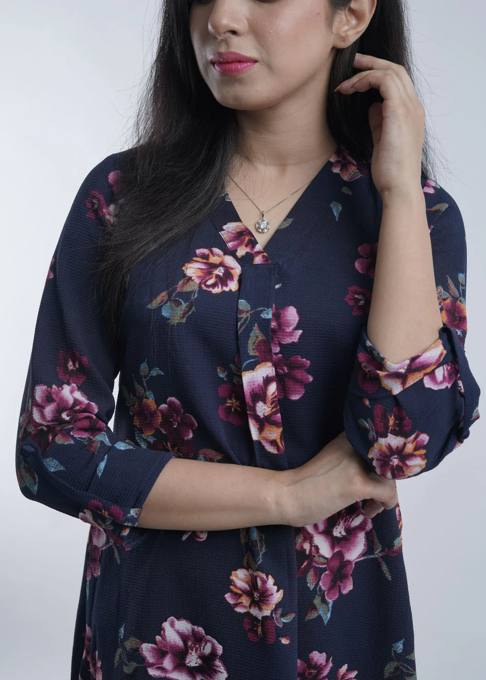 Navy blue Floral Top Plaidnpaisley