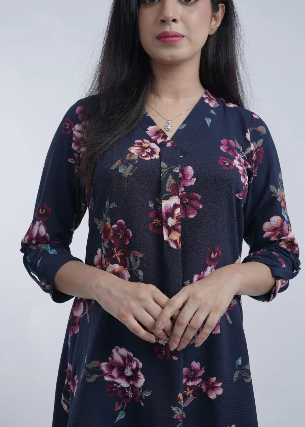 Navy blue Floral Top Plaidnpaisley