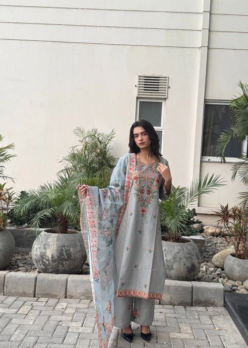 Ash Grey Embroidered
