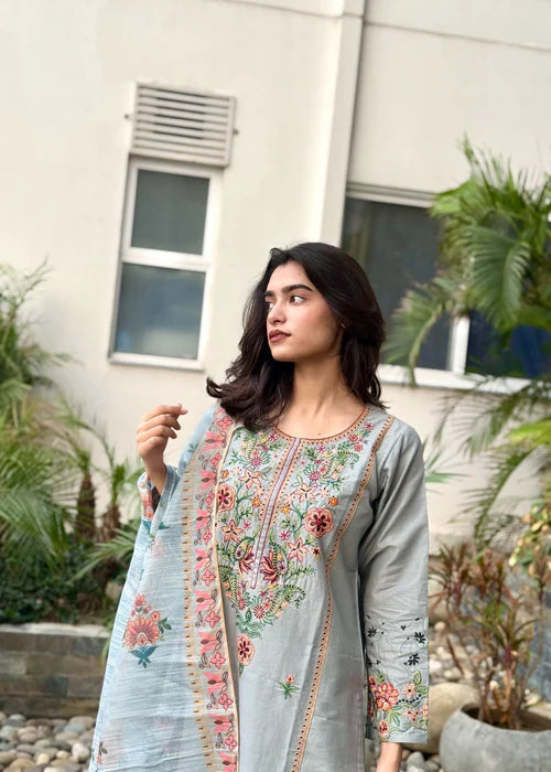 Ash Grey Embroidered