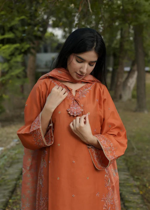 Attirepret Elegant Rust Cotton 3 Piece Suit