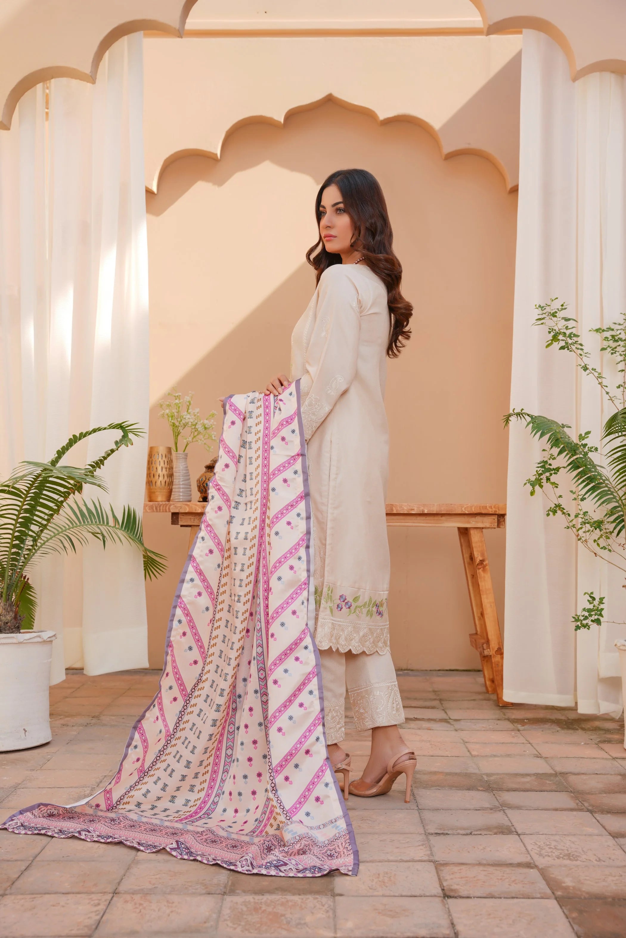 Beige Shade 3 PC Embroidered Karandi Pret