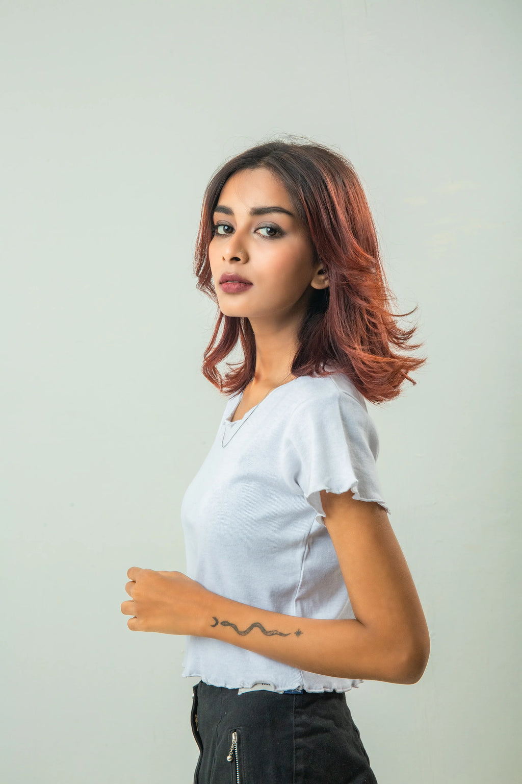 white Lecture Trim Ribbed Crop Top