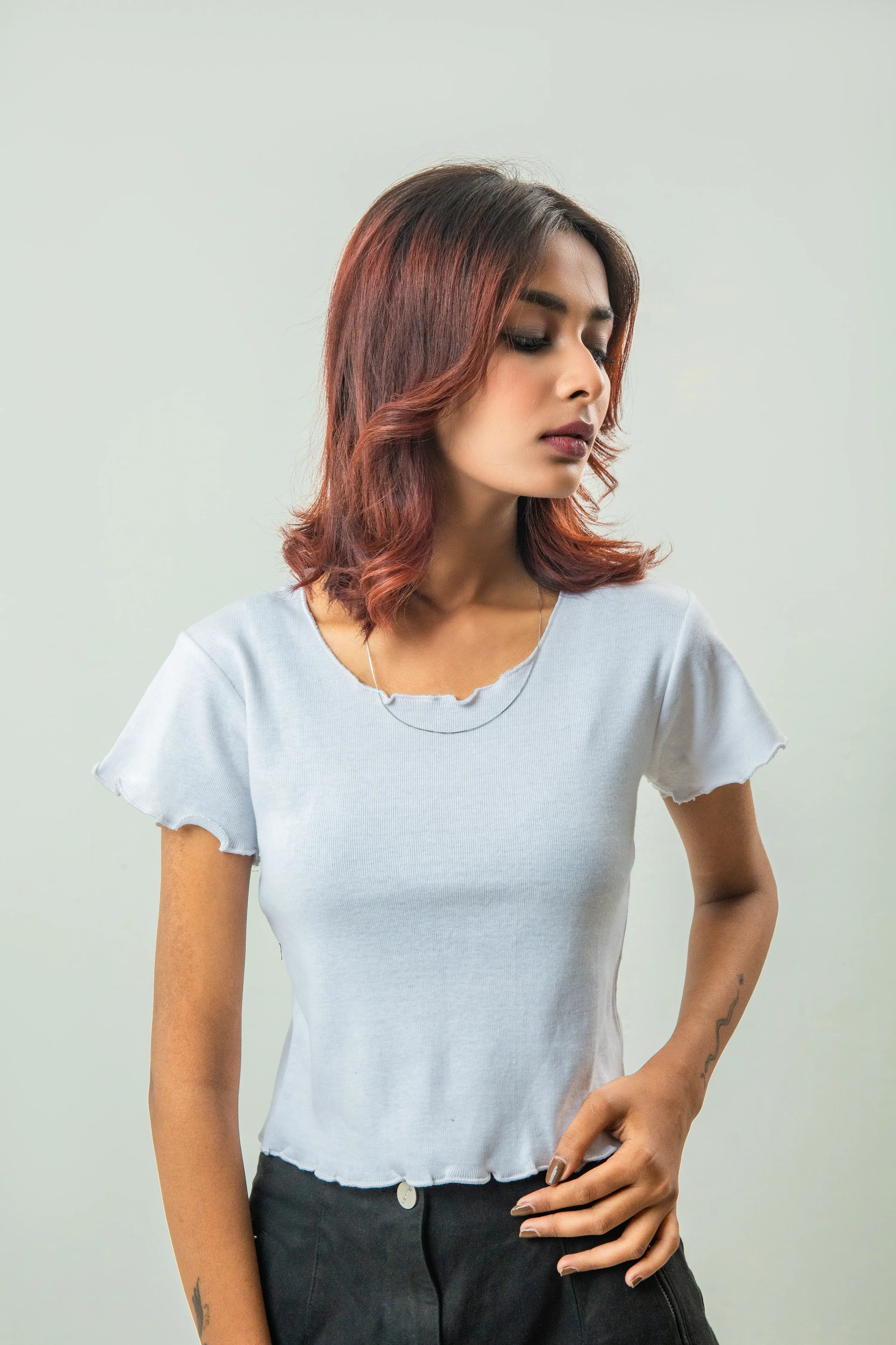 white Lecture Trim Ribbed Crop Top