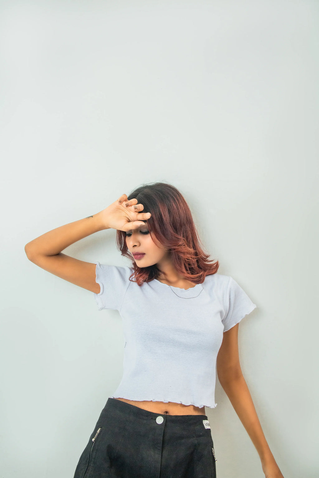 white Lecture Trim Ribbed Crop Top