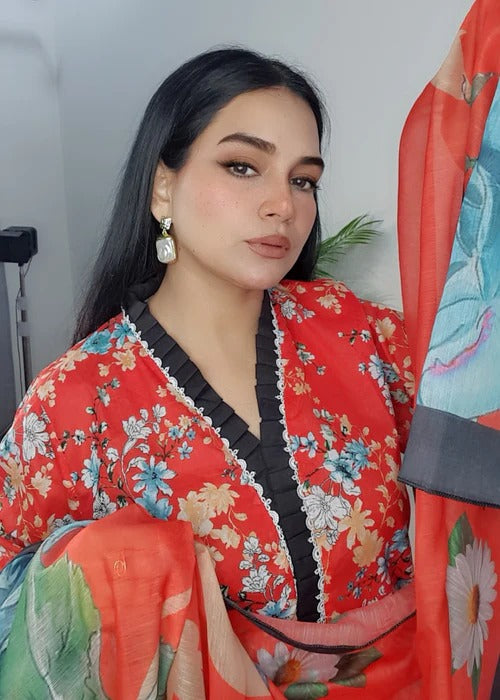 Summer Pret Lawn Red Floral Design