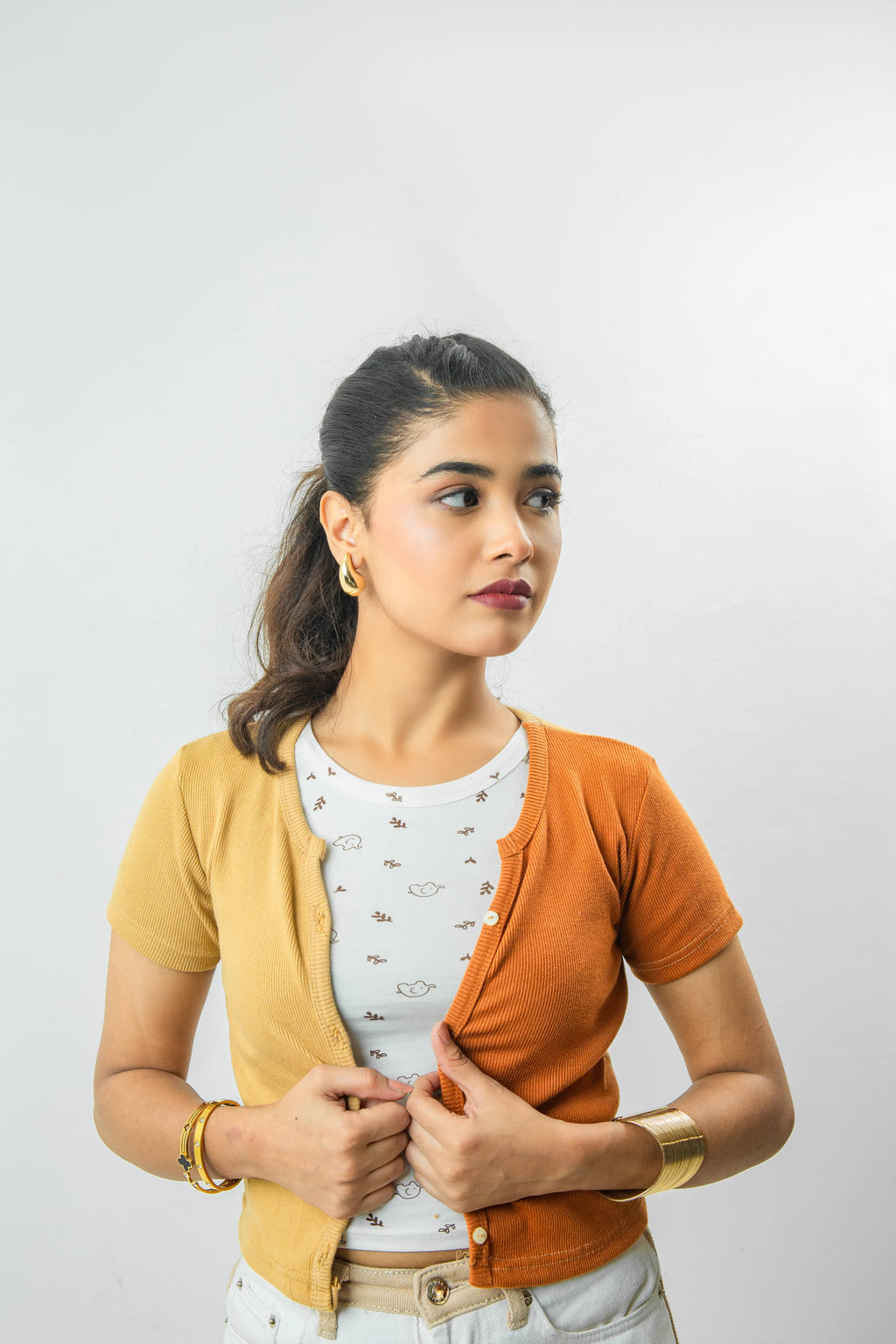 Front Notch Neck Button down crop top