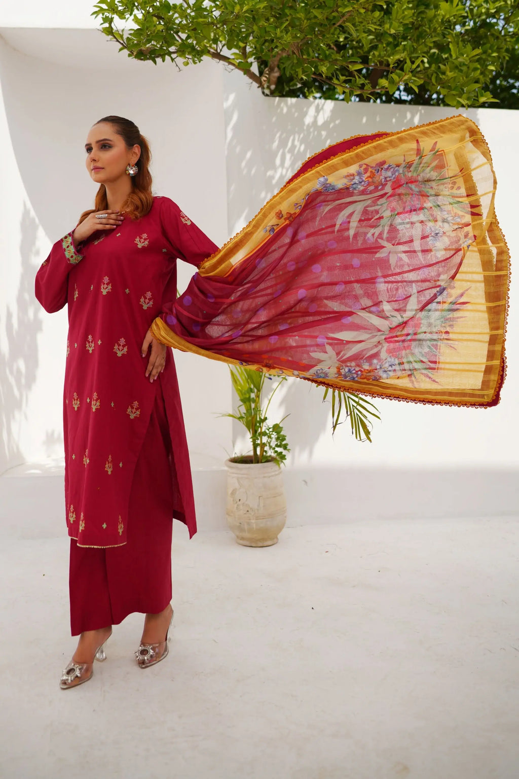 BEBANO Claret Red Embroidered