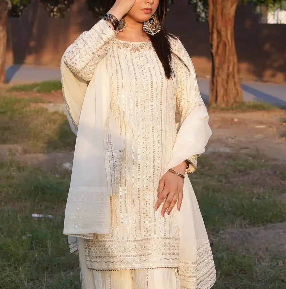 Serene Pearl White Crush Palazo