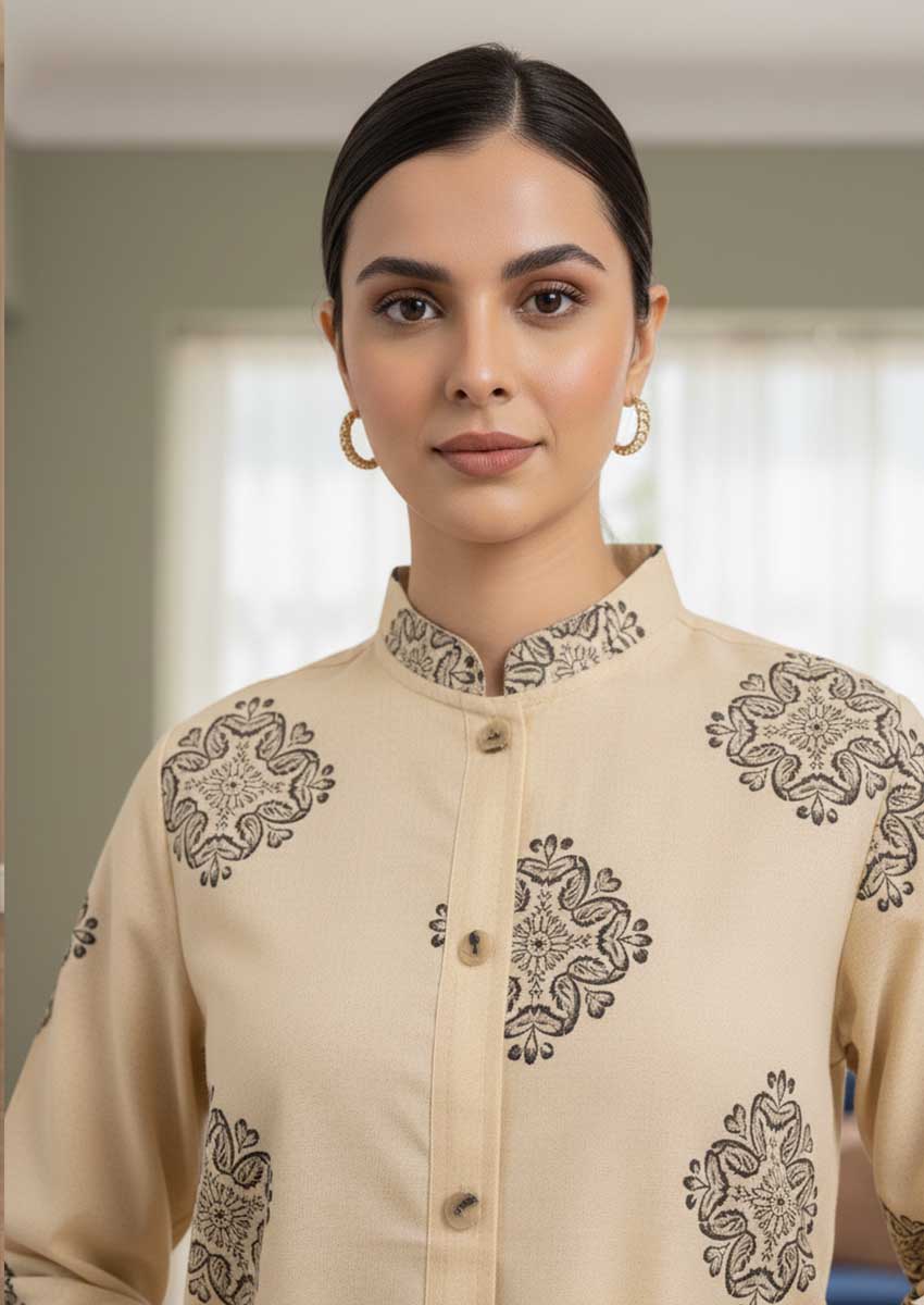 BEIGE BLOCK PRINTED SHIRT