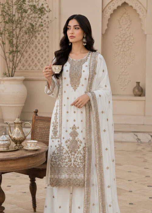 WHITE FESTIVE EMBROIDERED