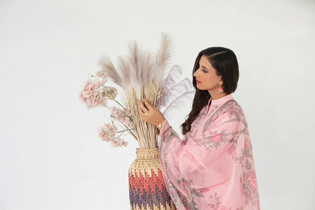 Designer Cotton Embroidered Suit with Net Dupatta