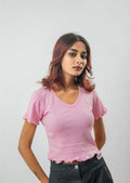 Solid Pink Ribbed Crop Top