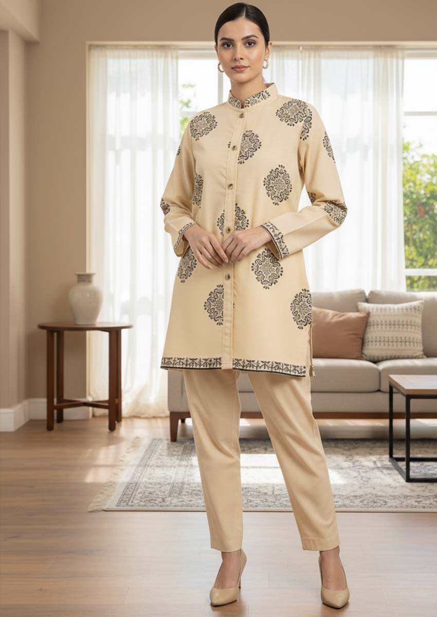BEIGE BLOCK PRINTED SHIRT