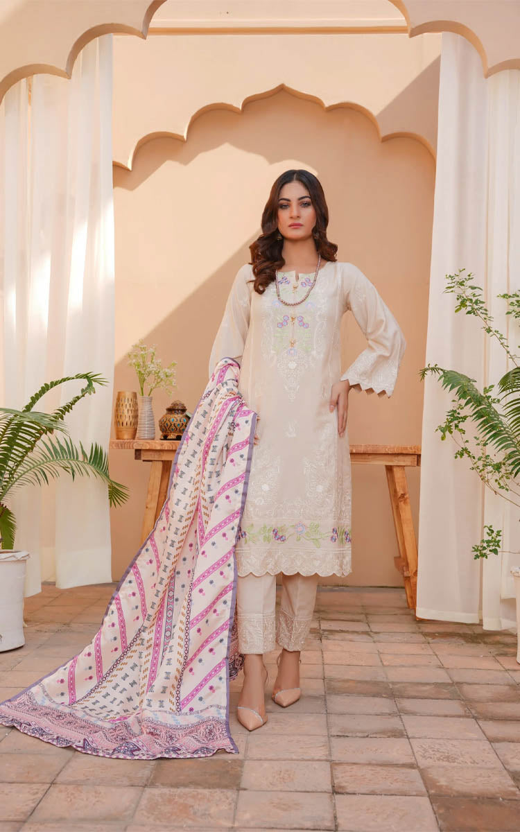 Beige Shade 3 PC Embroidered Karandi Pret
