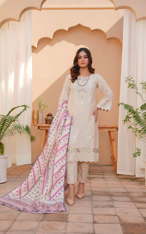 Beige Shade 3 PC Embroidered Karandi Pret