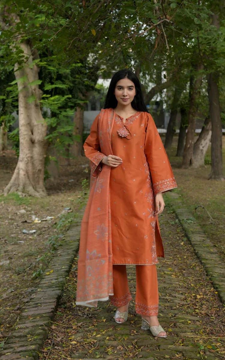 Attirepret Elegant Rust Cotton 3 Piece Suit