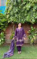 Royal Purple Embroidered Cotton Suit 3 Piece by Attirepret