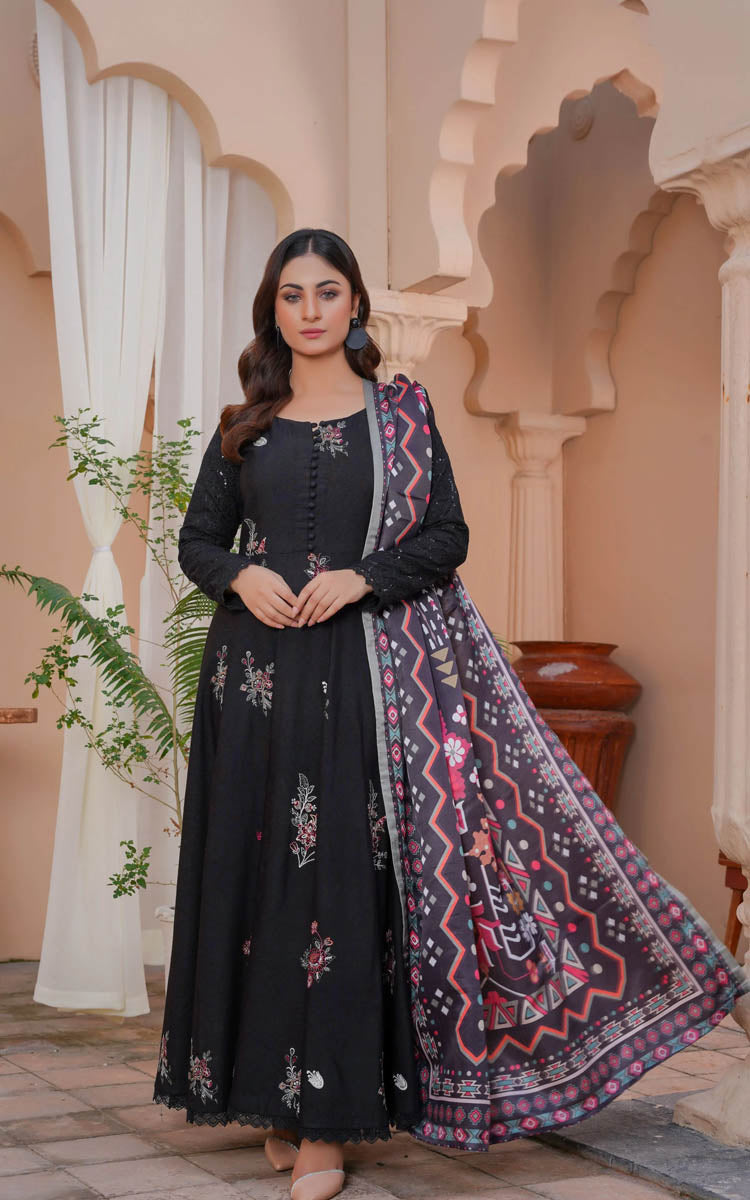 BLACK 3 PC Embroidered Karandi Pret