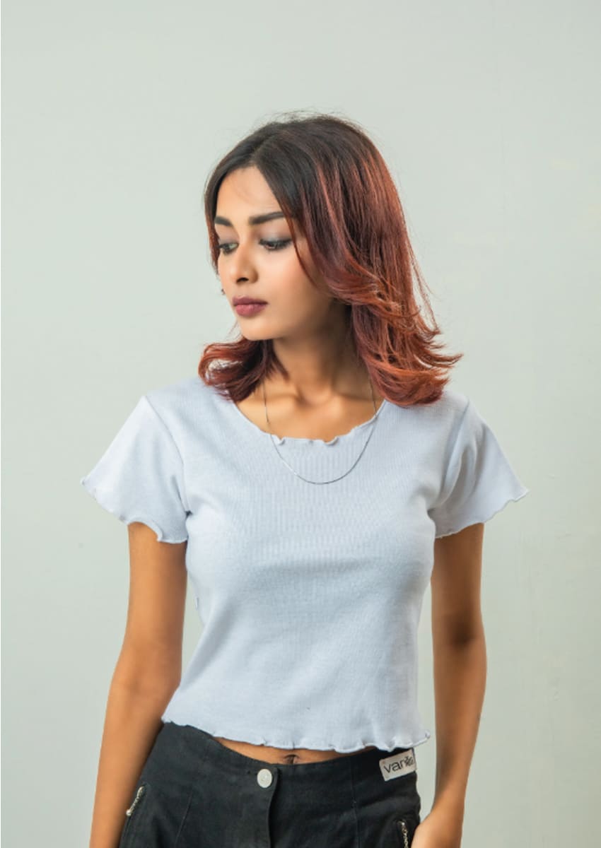 white Lecture Trim Ribbed Crop Top