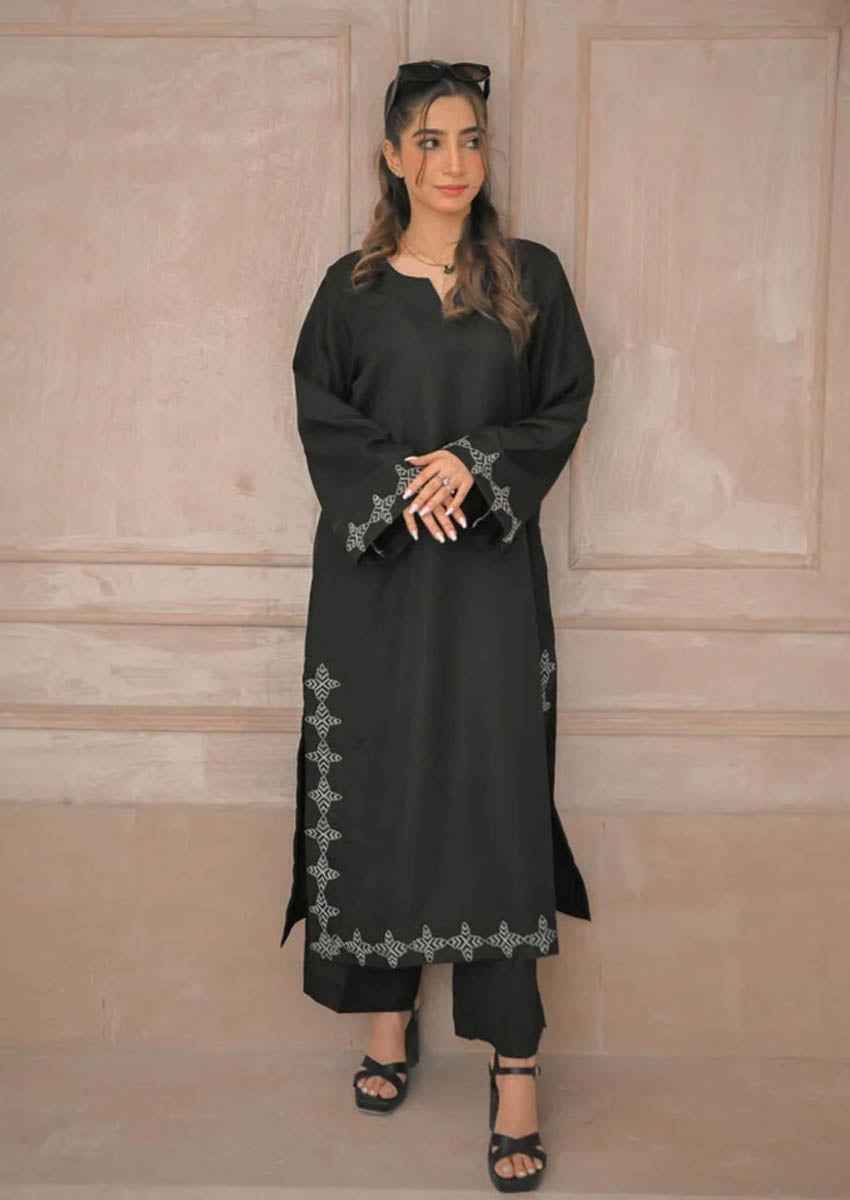 Smoky Black Embroidered Two Piece Dress