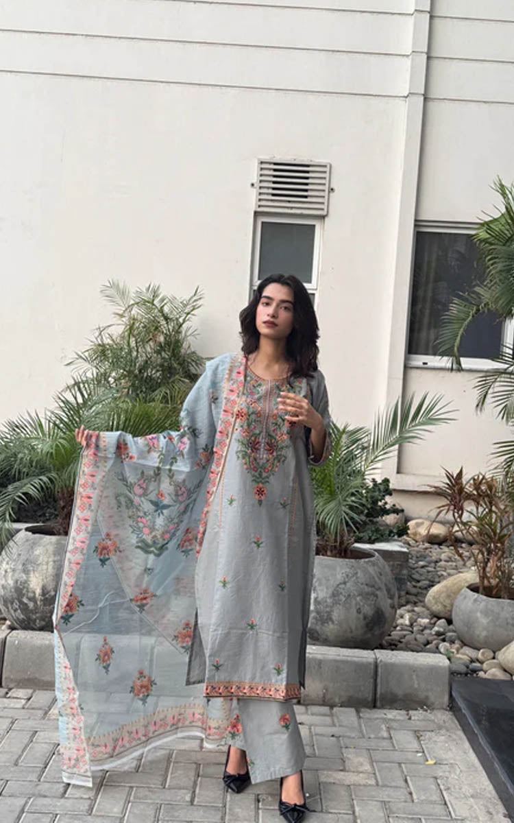 Ash Grey Embroidered
