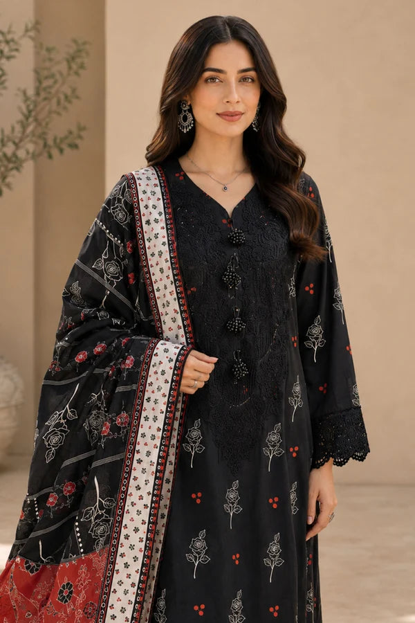 Eleganza E-15 : Stitched Embroidered & Digital Printed Lawn 3pc