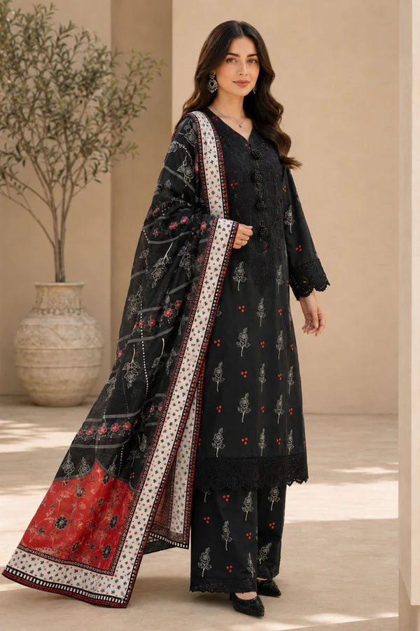 Eleganza E-15 : Stitched Embroidered & Digital Printed Lawn 3pc