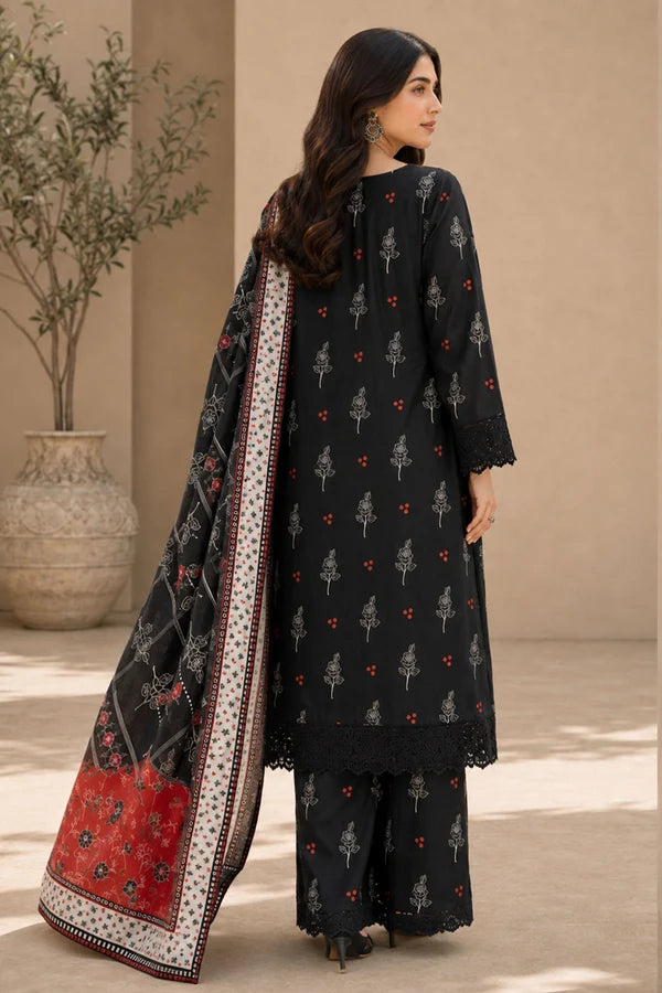 Eleganza E-15 : Stitched Embroidered & Digital Printed Lawn 3pc