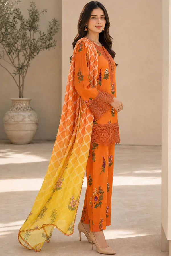 Eleganza E-16 : Stitched Embroidered & Digital Printed Lawn 3pc