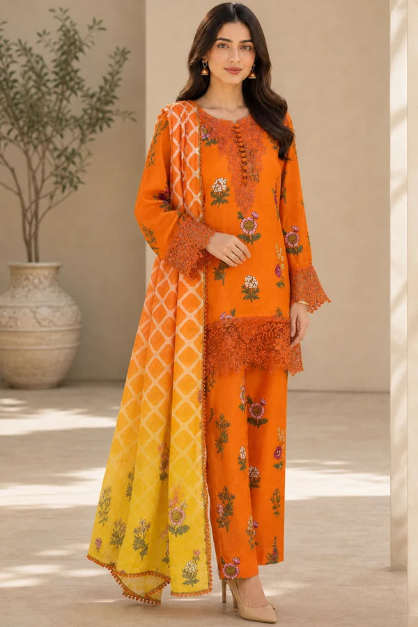 Eleganza E-16 : Stitched Embroidered & Digital Printed Lawn 3pc