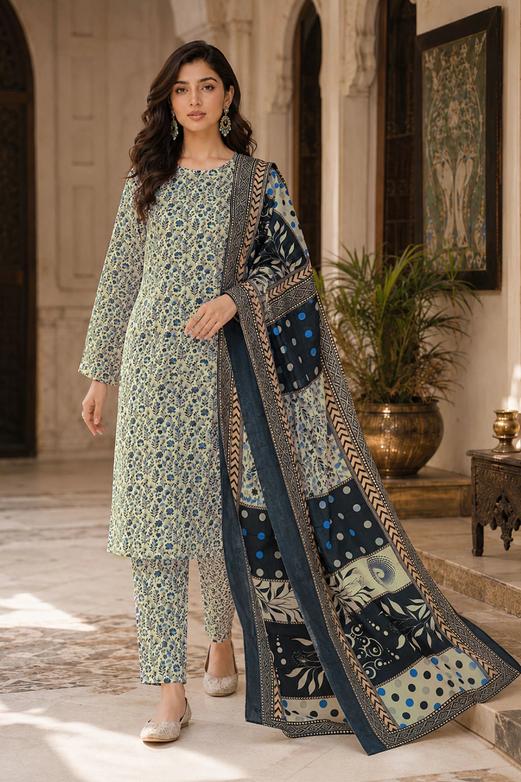 Farda F-21 : Unstitched Digital Printed Doria Lawn 3pc