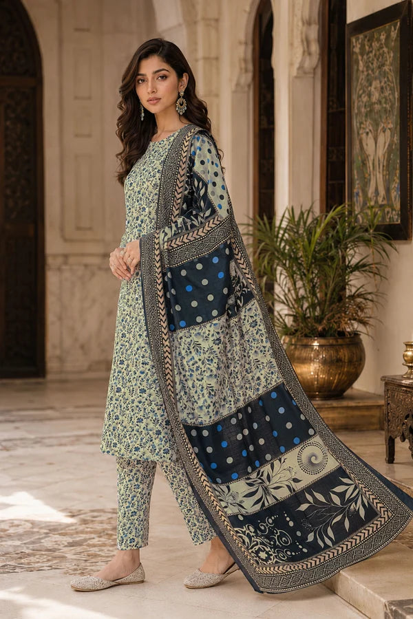 Farda F-21 : Unstitched Digital Printed Doria Lawn 3pc