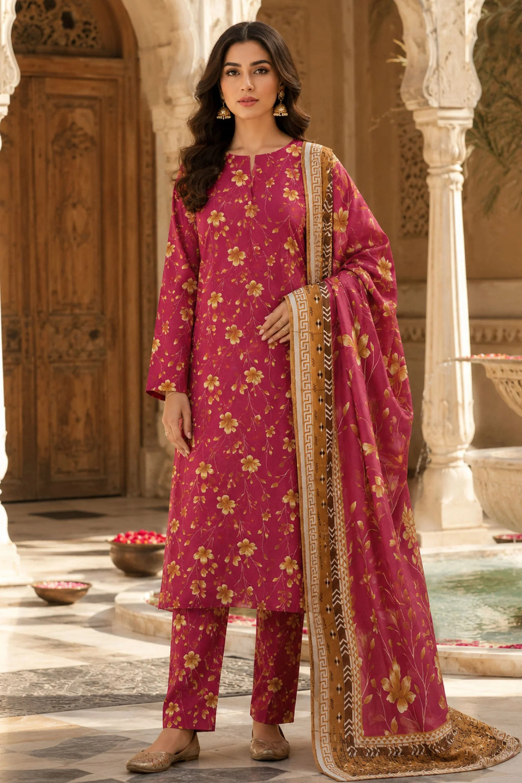 Farda F-27 : Unstitched Digital Printed Doria Lawn 3pc