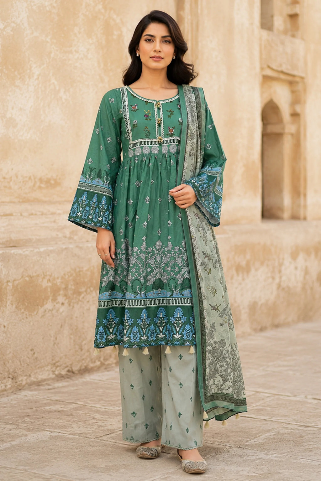 Hermosa H-13 : Unstitched Digital Printed Lawn 3pc