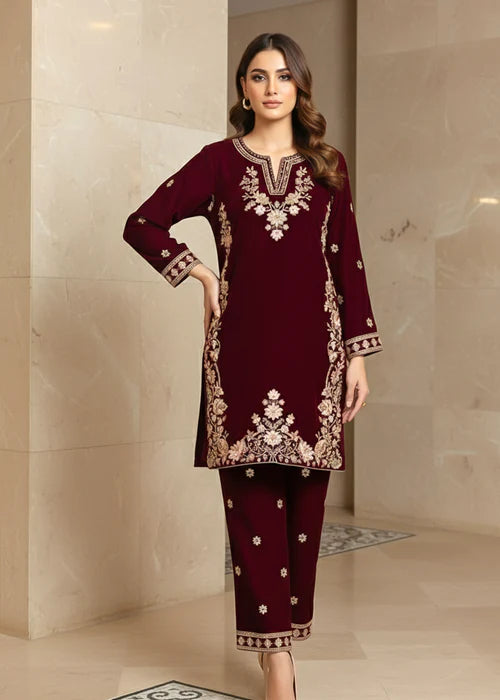 EMBROIDERED MAROON VELVET